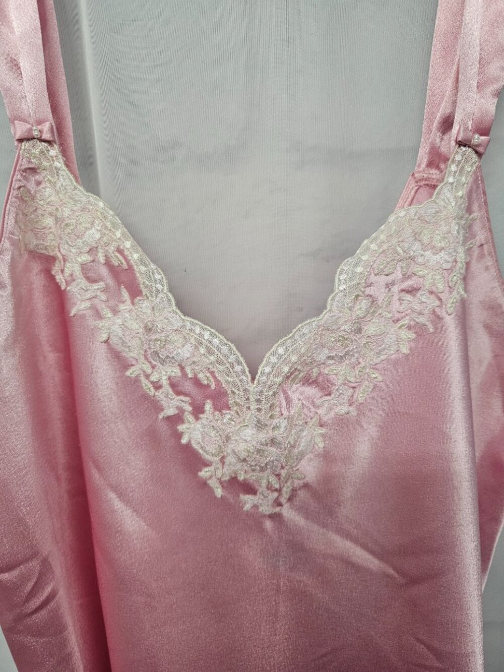 Oscar De La Rente Tank Pink Satin Lace Coquette Y2K L - Picture 3 of 10